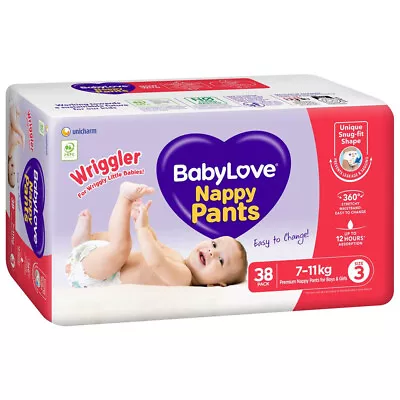 $61.49 • Buy Babylove Nappy Pants Size 3 Wriggler 7-11Kg Unisex Soft Nappies Pads 38 Pack