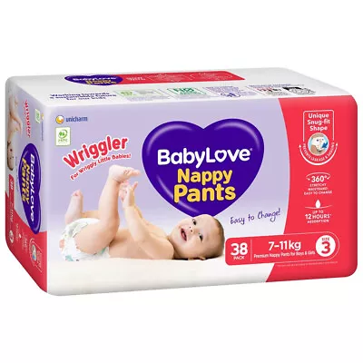 Babylove Nappy Pants Size 3 Wriggler 7-11Kg Unisex Soft Nappies Pads 38 Pack • $61.49