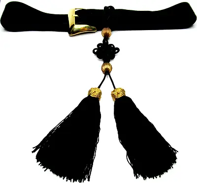 YSL YVES SAINT LAURENT RIVE GAUCHE Black Tassel Vintage Belt • $499.99