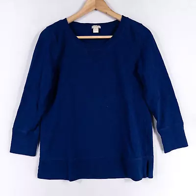 J. Crew Sweatshirt Womens Small Dark Blue Cotton Pullover Lightweight 3/4 Sleeve • $14.62