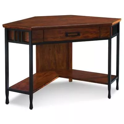 Leick Home Computer Desk W/ Drawer Shelf 48  Corner Mission Oak Black • $337.58