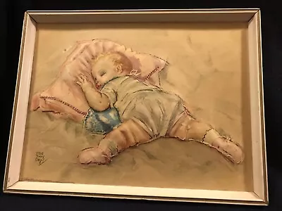 Vintage 9 X 12 Litho 3d Raised Print Sleeping Baby By Maud Tousey Fangel • $5