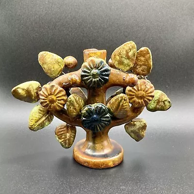 Vintage Mexican Pottery Small Tree Of Life Candleholder • $39.95