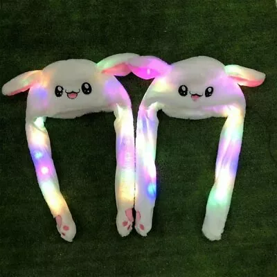 $10.97 • Buy 2Pcs Bunny Hat Light Up Cute Plush Rabbit Hat Moving Ears W/ Colorful LED Light