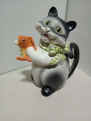 Cat Holding A Fish Pitcher 7.75  Tall • $15.50