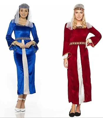 Womens Costume Medieval Maid Marian Gown Dress Outfit 2 Colours Size 16-18 20-22 • £14.97