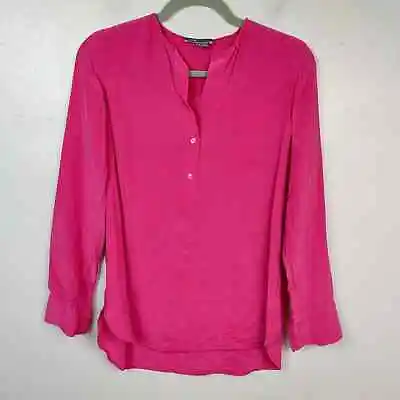Vince Silk Blouse Womens 2 Fuchsia Pink Top 1/2 Button Charmeuse Satin Shirt • $9
