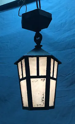 Antique Mission VTG Metal Milk Glass Porch Ceiling Light Fixture Old 1113-23B • $195