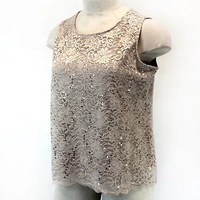 Catherines Plus Beige Lace Sequin Sleeveless Top Blouse Tank Petite 16 WP • $31.99