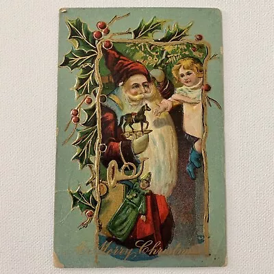 $18.95 • Buy Antique Postcard Embossed Christmas Santa Very Long Beard Giving Horse To Girl