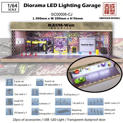 1/64 Scale Diorama Car Garage Model LED Lighting Car Parking Lot Scene Model Toy • $36.26