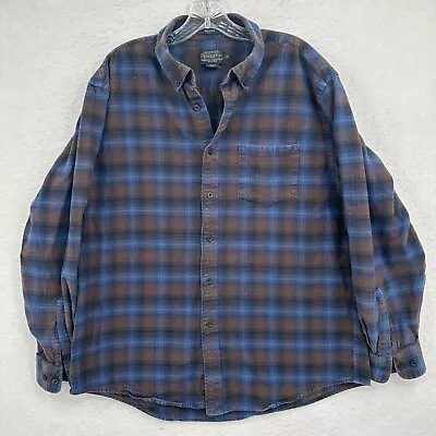 Pendleton Shirt Adult Extra Large Flannel Blue Brown Plaid Cotton Button Up Mens • $26.50