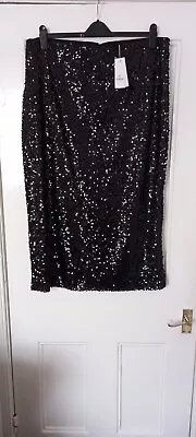 Yours London Curve Black Sequin Embellished Maxi Tube Skirt Size 20 RRP £49.99 • £14