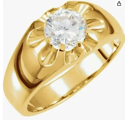 1.50 Ct Round Diamond Belcher Mens 14k Yellow Gold Ring GIA Cert • $3900