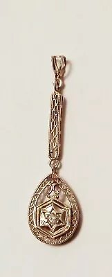 Beautiful Vintage Filigree Mine Cut Diamond 14K White Gold Drop Dangle Pendant • $175