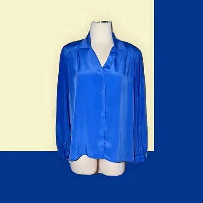 VINTAGE Josephine Blue Pleated Button Front Blouse Shirt Size 10 SECRETARY Geek • $21.99