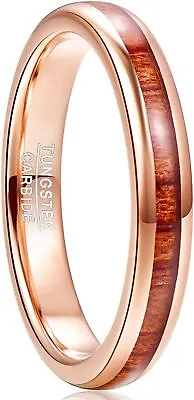 Rose Gold Tungsten Ring With Koa Wood Inlay - Mens Or Womens 4mm Slim Fit Ring • $33.95
