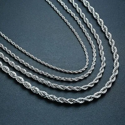 $6.47 • Buy Stainless Steel Twisted Rope Silver Chain Necklace Men Women 2/2.5/3/4/5/7/9/mm