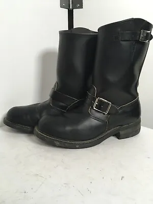 Vintage Black Leather Engineer Harness Boots 7.5 Neoprene Cord Armortred USA • $199.99