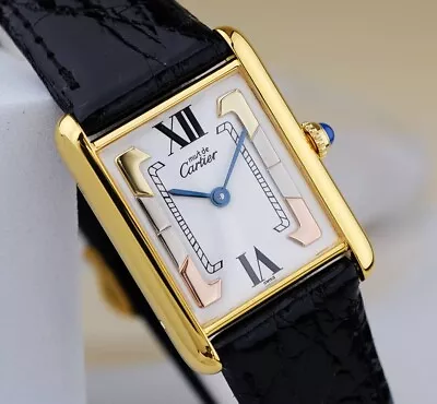 Cartier Must Tank Watch Three Color Gold Dial LM Mens Quartz Battery Replaced • $1950