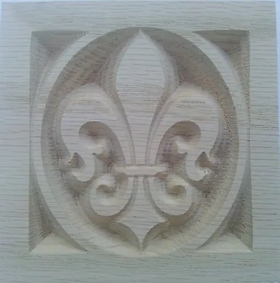 *SET Of 4* Fleur De Lis- Carved Rosette Block 4-1/2  X 3/4  Oak Pine MDF • $22.49