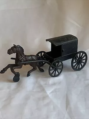 Vintage Cast Iron Horse Drawn Carriage Wagon Buggy W/ Amish Family Looking Out • $26