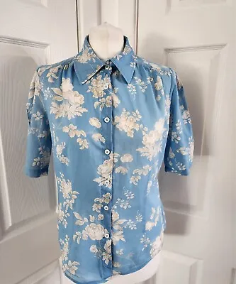 Tom Joule Women's Blouse Blue Floral Short Sleeve 100% Cotton Summer Top UK12 • $14.88