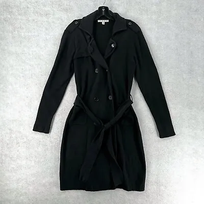 CAbi French Knit Trench Sweater Duster Coat Womens SMALL Black Long Line Jacket • $34.99