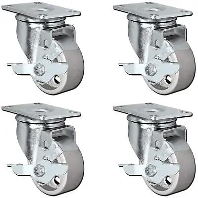 CasterHQ - (Set Of 4) All Steel 3  Swivel Plate Caster Wheels With Brakes • $74.99