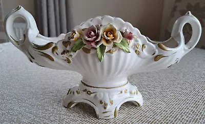 Antique Capodimonte Comacchio Tureen Style Footed Vase With Raised Flowers • £9.99