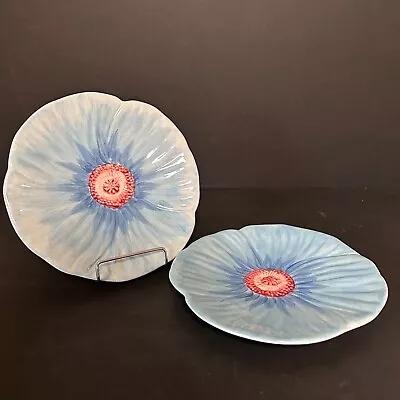 Set-2-Blue Pompous Poppy 7 3/4  Salad/Side Plate Retired Pattern Mint Condition • $32