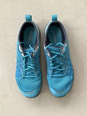 Ladies Merrell Barefoot Blue Running Trainers Vibram Sole Size UK 6 Good Cond • £8.11