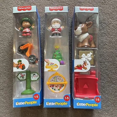 3 Bnib Fisher Price Little People Christmas Toys Santa Elf Reindeer Present Toys • $180