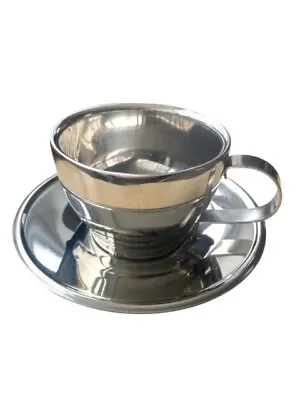£7.26 • Buy Stainless Steel Double Walled Tea/Coffee Cappuccino Cup & Saucer 250ml