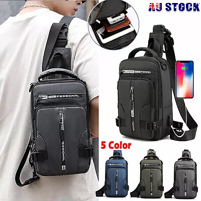 $8.99 • Buy Men Chest Bag Shoulder Backpack Man Sling Cross Body Satchel Travel Bag USB Port