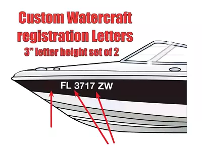 Set Of 2 Watercraft Registration Numbers 3  Lettering Vinyl Boat JetSki Decals • $9