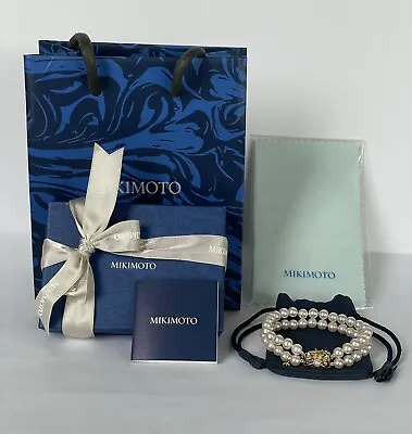 Mikimoto 18K Yellow Gold 6~6.5mm Akoya Double Pearl Bracelet 7” W/Gift Set • $3050