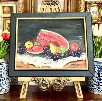 Painting Still Life Fruit Beautiful Vintage Oil On Board Signed Wall Art Kitchen • $225