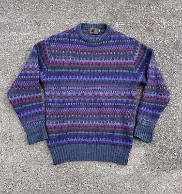 Vintage 80s 90s Boston Traders Colorful Geometric Striped Wool Sweater Size L • $25