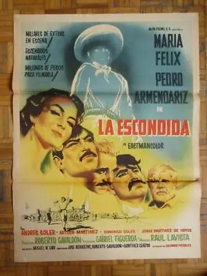 1956 La Escondida Maria Felix Pedro Armendariz Beautiful Art Mexican 1sh Poster • $249.99