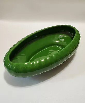 Vintage Frank Moreno Pottery Planter Vase Green Glazed Ribbed Oval Signed • $24.97