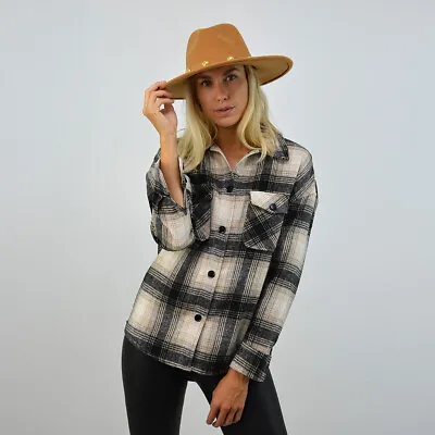 Womens Long Sleeve Check Shirt Ladies Collar Plaid Button Up Top Size S M L • £7.99