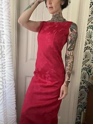 Vtg 60’s Brocade Pink Floral Cocktail Dress Pin Up Mad Men Barbie Lined S/M • $45