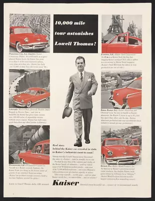 1950s Kaiser Frazer's Henry J Red Sedan Car Lowell Thomas Print Ad 13.5  X 10  • $14.99