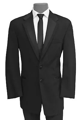 44L Perry Ellis Black Vail Tuxedo Jacket 100% Wool Satin Edged Notch Lapel Coat • $29.95