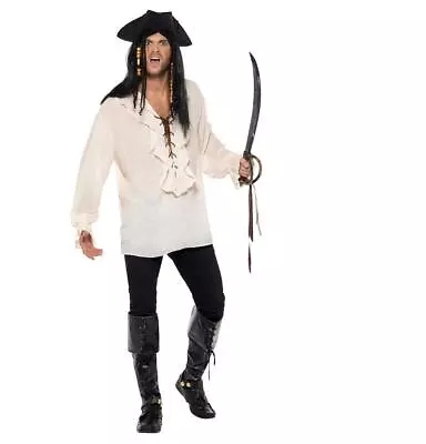 Adult Caribbean Pirate Shirt Fancy Dress Costume Sword Hat & Boots • £13.89