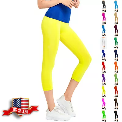 Women Capri Leggings Pants Yoga Cropped Seamless Women Solid Capris Stretch  • $7.99