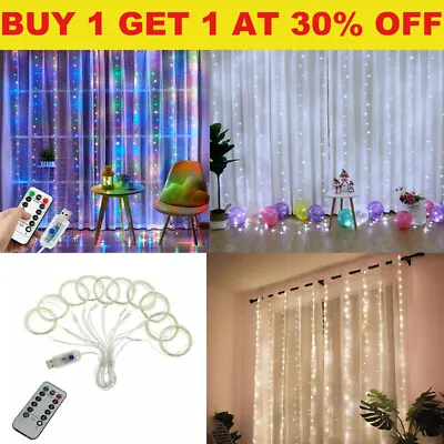 £2.99 • Buy 300 LED Curtain Fairy Lights String Outdoor Indoor Backdrop Wedding Party Xmas