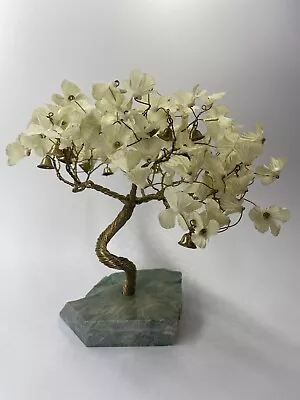 Vintage Marble Base Wire Flower Tree Sculpture Bells Art Prosperity • $55