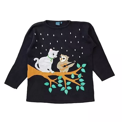 £32.99 • Buy Dash 90s Vintage Black Cat & Owl Cotton Round Neck Jumper Women's Size 14 Eu 42